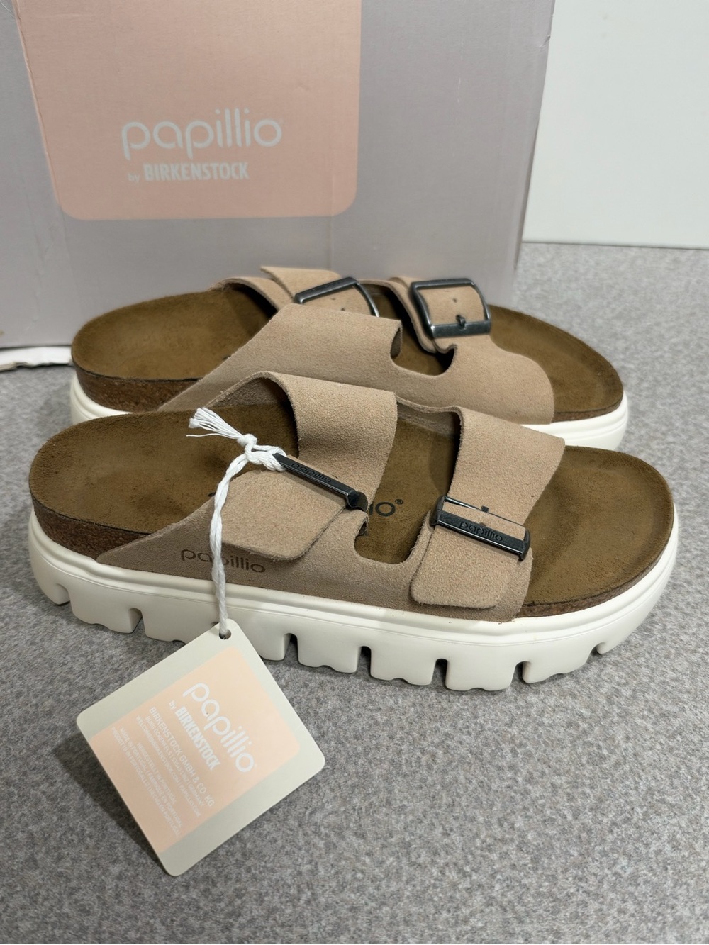 Birkenstock Papillio Arizona Chunky Suede Leather Warm Sand Womens 37 (US 6-6.5)